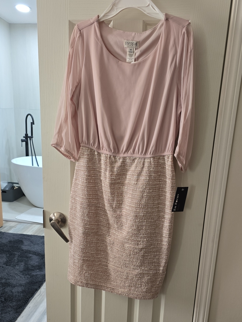 Enfocus Studio Blush Pink Long Sleeve Two-Texture Sheath Dress